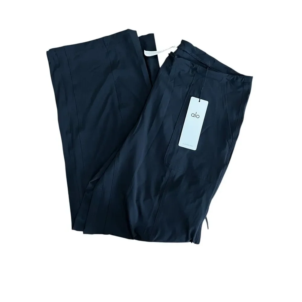 Alo Yoga Megastar Cargo Pants Black Low Rise Wide Leg Size M NWT